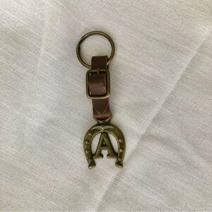 Leather & Bronze Horseshoe Monogram Keychain Handmade